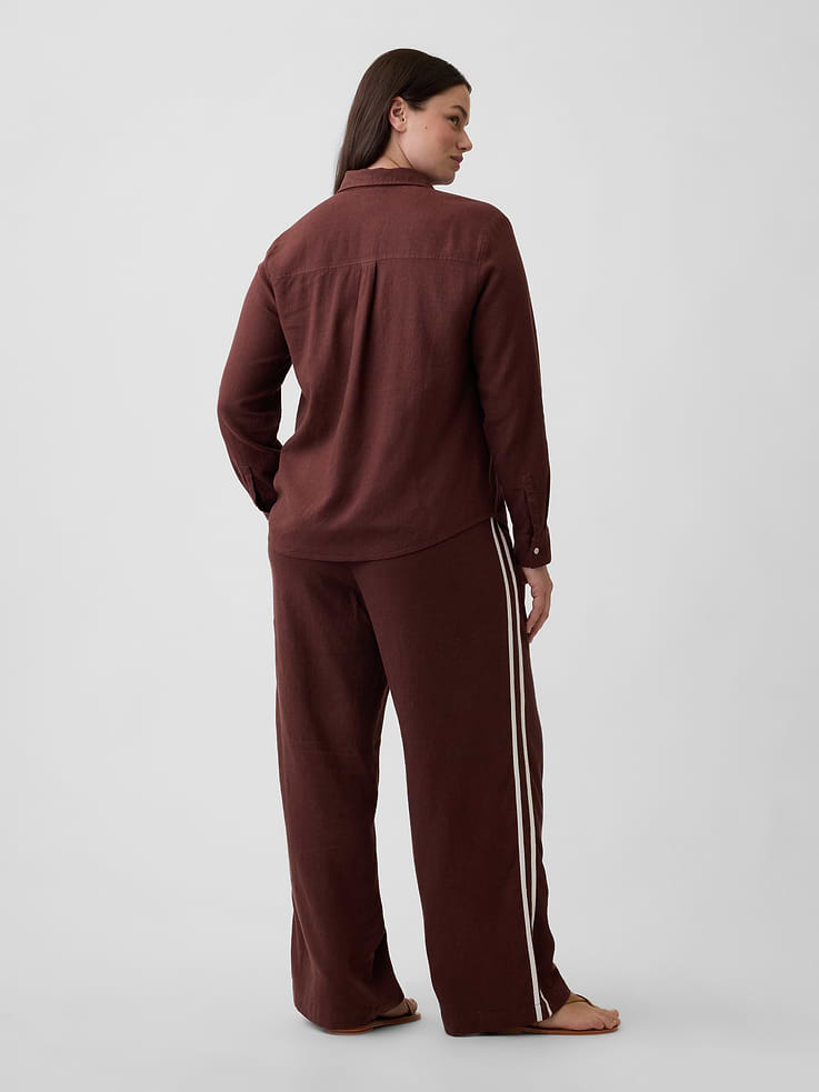Image 6 of 7, Linen-Blend Stripe Wide-Leg Pants