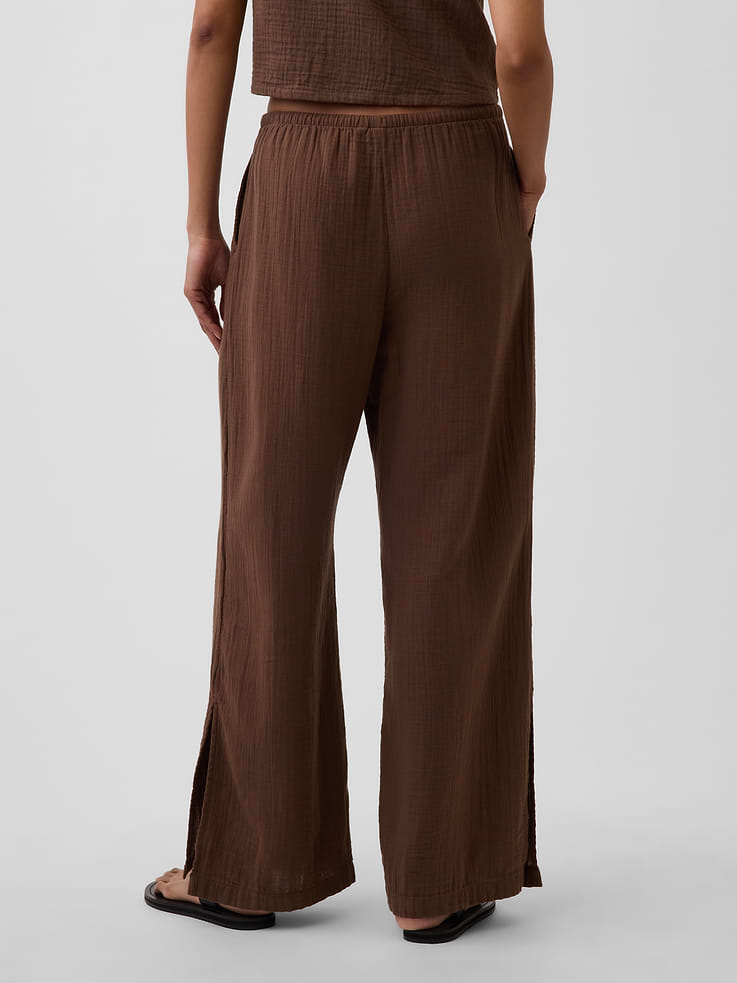 Image 4 of 7, Cotton Gauze Easy Split-Hem Pants
