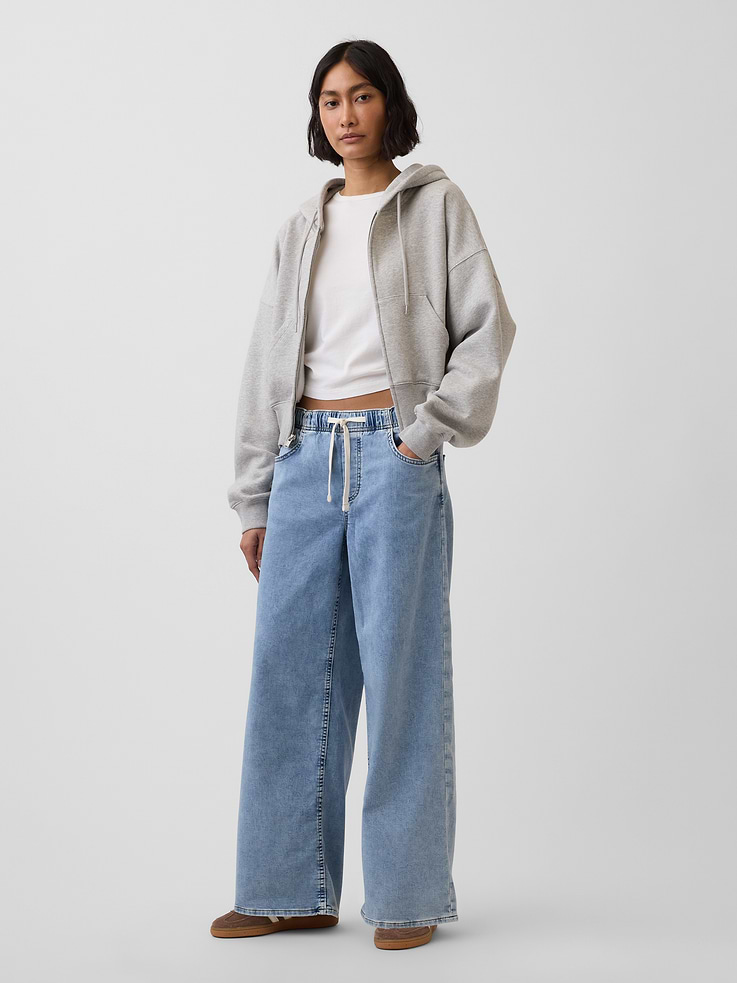 Image number 1 showing, Mid Rise Knit Easy Baggy Jeans