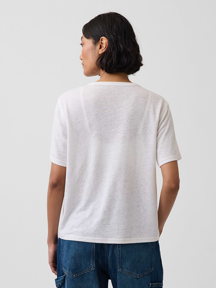 Image number 3 showing, Linen-Blend Relaxed V-Neck T-Shirt