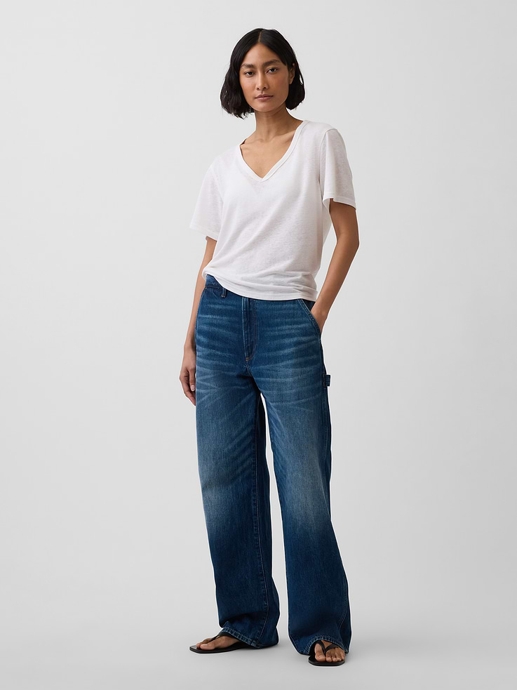 Image number 2 showing, Linen-Blend Relaxed V-Neck T-Shirt