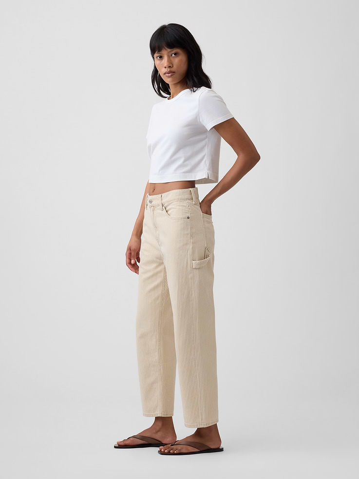 Image number 3 showing, Low Slung Stripe Relaxed Straight Crop Jeans