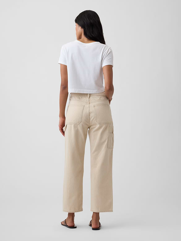 Low Slung Stripe Relaxed Straight Crop Jeans