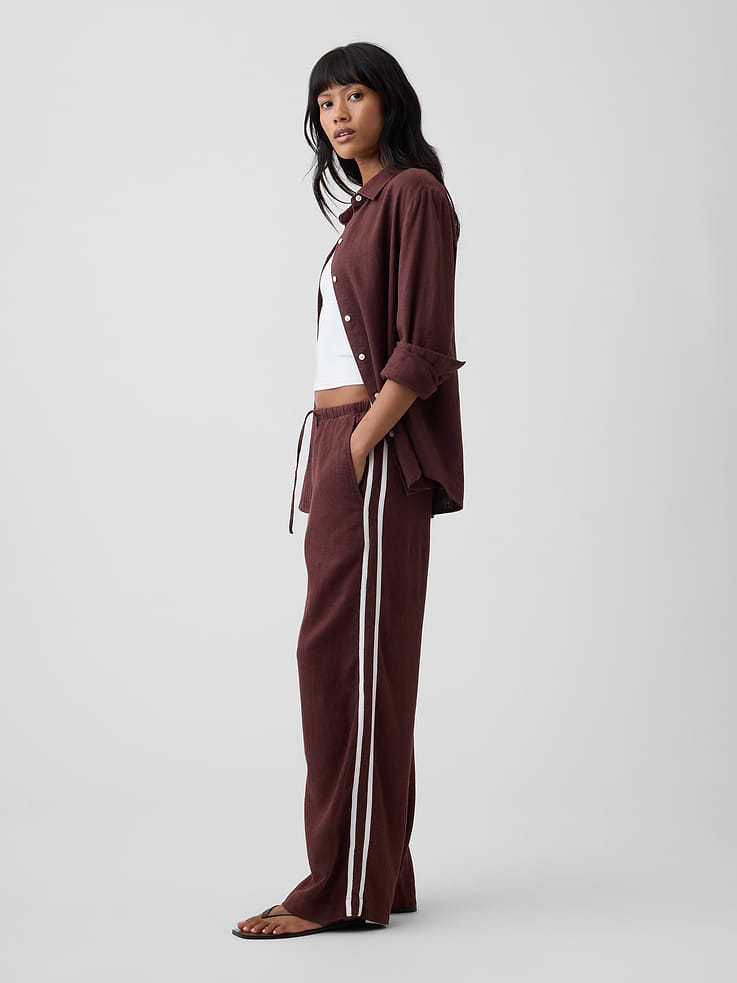 Image number 3 showing, Linen-Blend Stripe Wide-Leg Pants