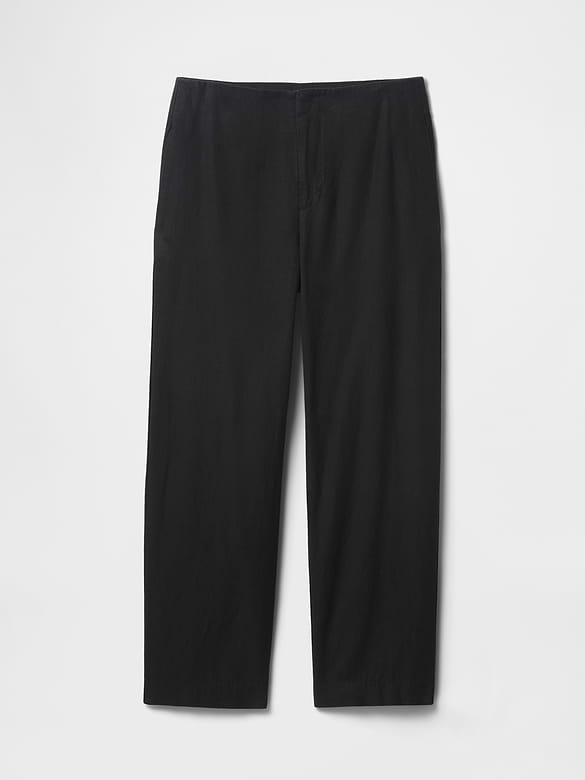 Linen-Blend Relaxed Straight Ankle Pants