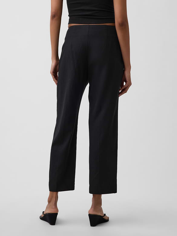 Linen-Blend Relaxed Straight Ankle Pants