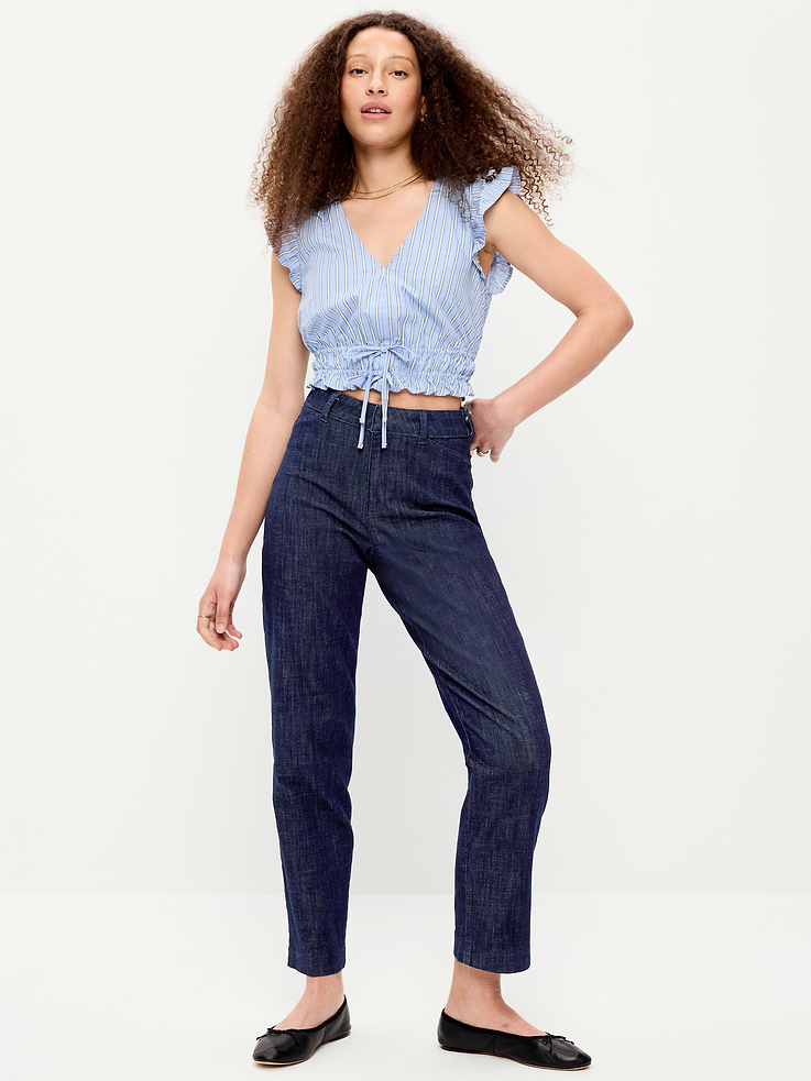 Image number 1 showing, High-Waisted Pixie Straight Pants