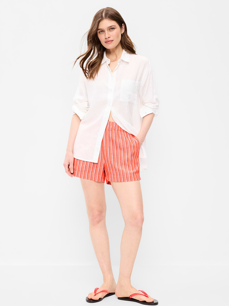Image number 1 showing, High-Waisted Linen-Blend Shorts -- 3.5-inch inseam