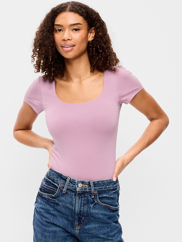 Hug Double-Layer Scoop-Neck Top
