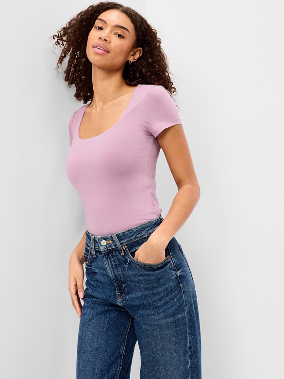 Hug Double-Layer Scoop-Neck Top