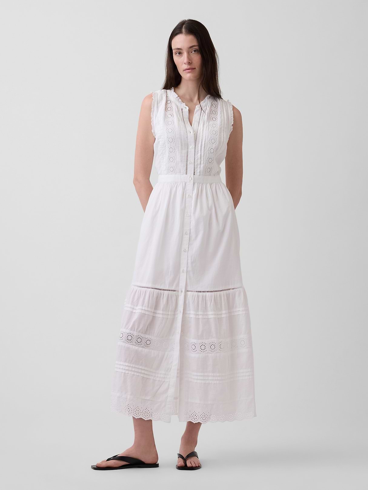 Lace-Trim Tiered Midi Shirtdress | Gap