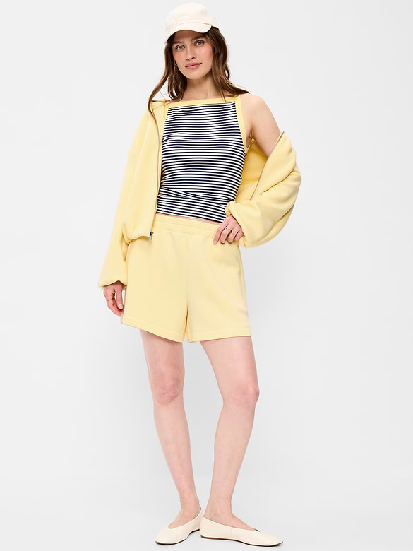 High-Waisted Bounce Fleece Shorts -- 5-inch inseam