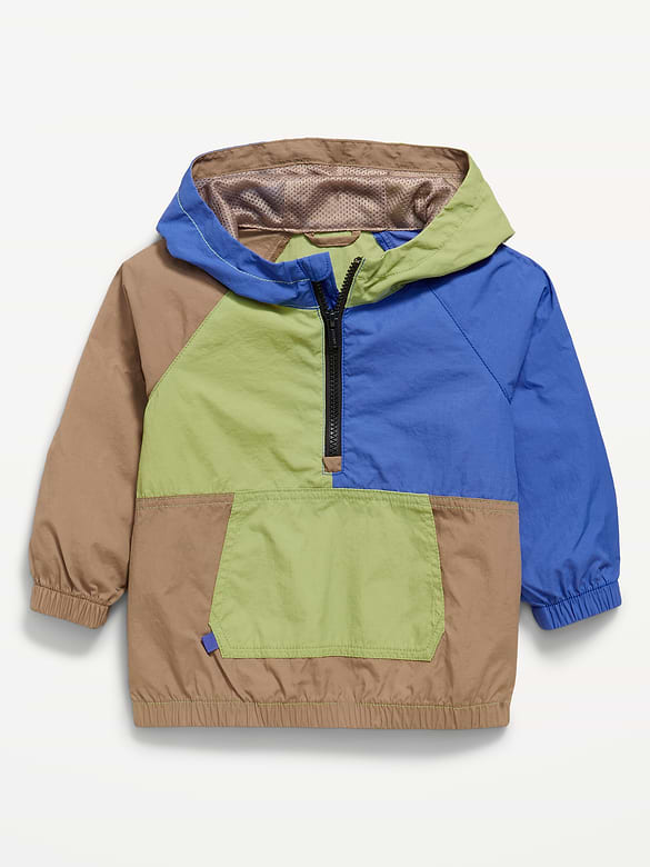 Water-Resistant Half-Zip Hooded Windbreaker for Toddler Boys