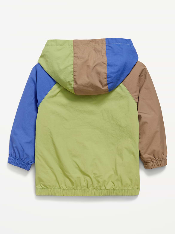 Water-Resistant Half-Zip Hooded Windbreaker for Toddler Boys