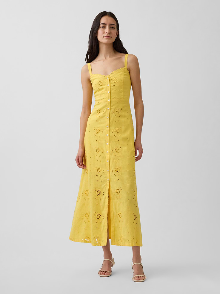 Image number 1 showing, Linen-Blend Embroidered Cami Maxi Dress