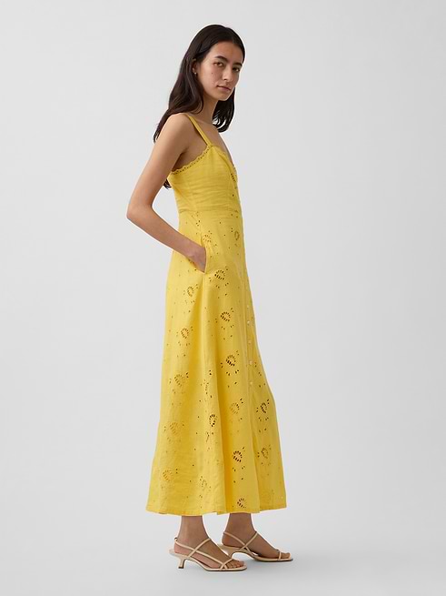 gap maxi dress Womens Smocked Waist Dress, Black 1, X-Small Petite at Amazon Women's Clothing store neck with lace trim Women's Linen-Blend Drop-Waist Maxi Dress