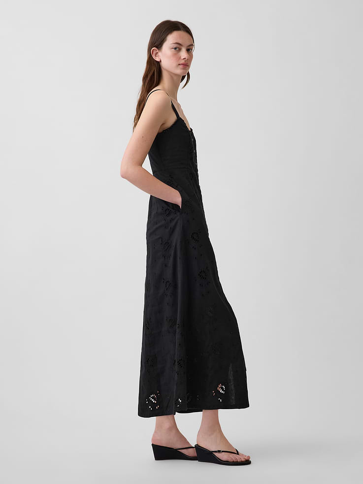 Image number 3 showing, Linen-Blend Embroidered Cami Maxi Dress