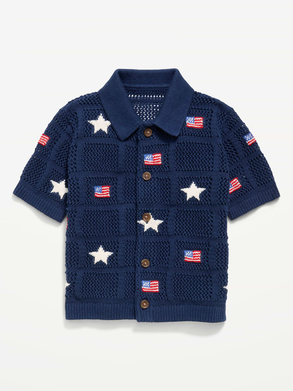Image number 2 showing, Oversized Short-Sleeve Crochet-Knit Shirt for Toddler Boys