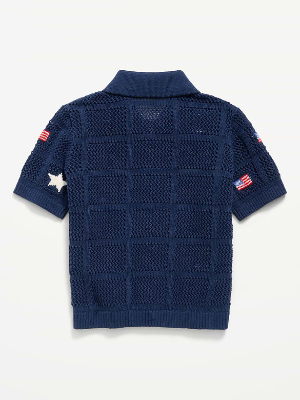 Oversized Short-Sleeve Crochet-Knit Shirt for Toddler Boys