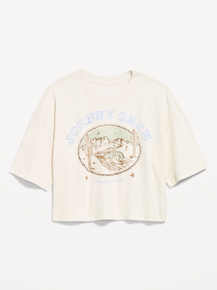 Image number 5 showing, Johnny Cash™ Crew-Neck Oversized Crop T-Shirt