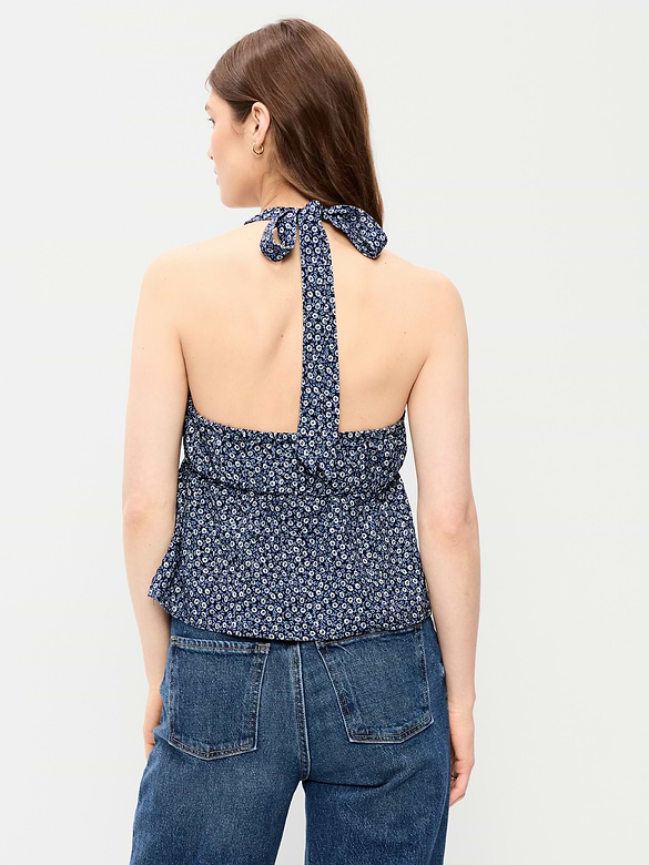 Linen-Blend V-Neck Halter Top