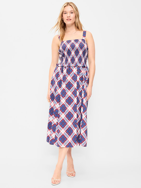 Fit & Flare Smocked-Bodice Midi Dress