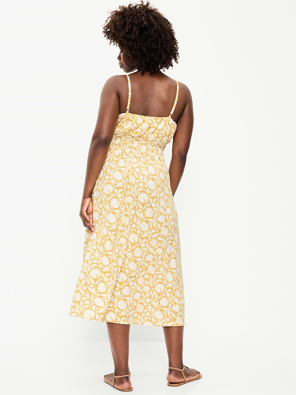 Fit & Flare Jersey Smocked-Waist Midi Dress