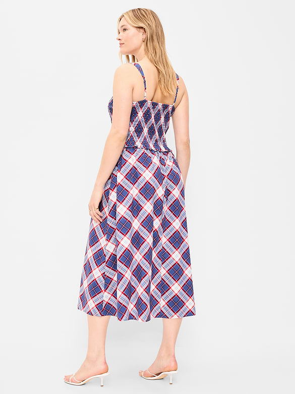 Fit & Flare Smocked-Bodice Midi Dress