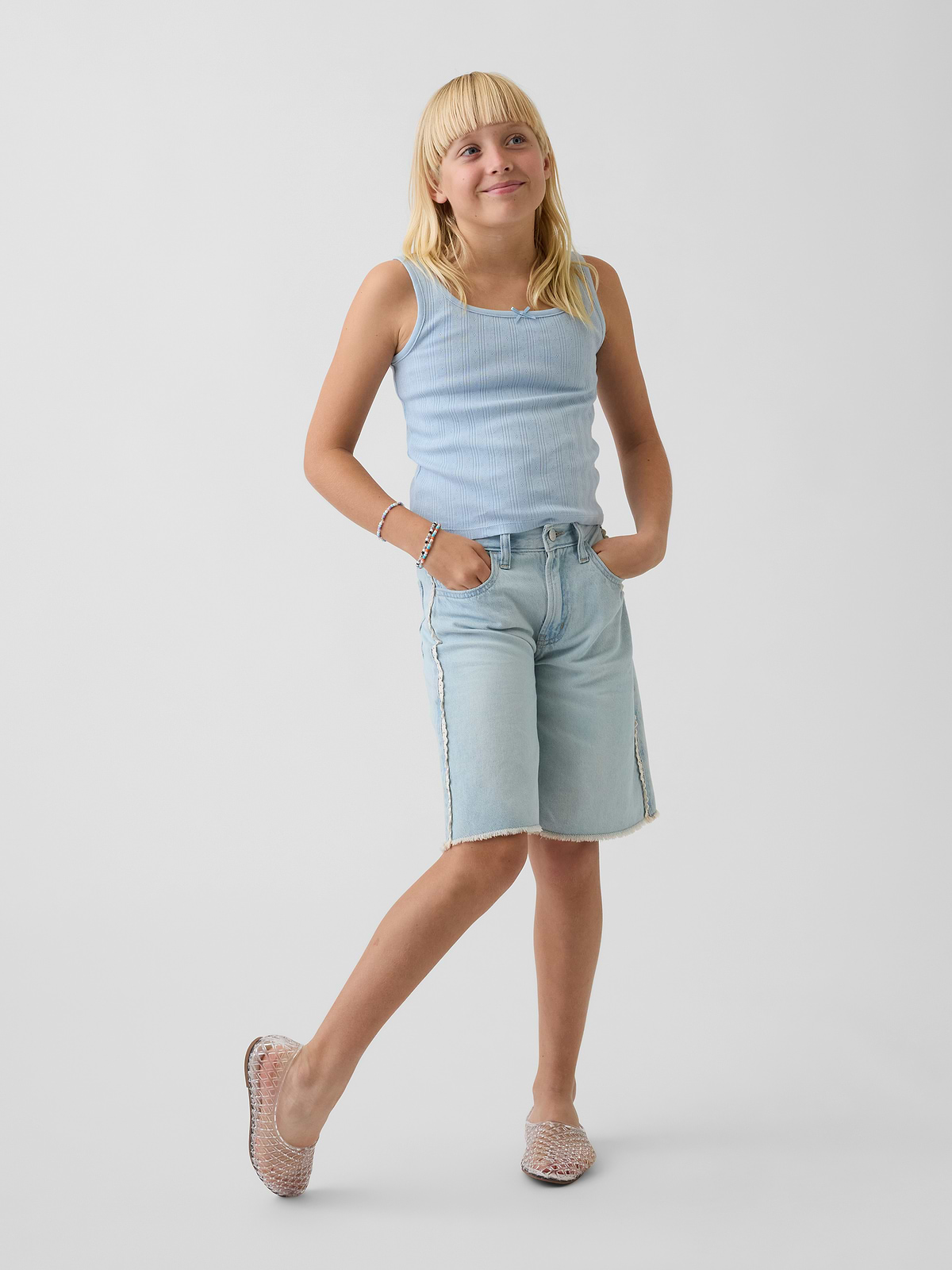 Kids Low Rise Longline Denim Shorts