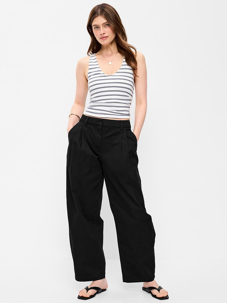 Image number 1 showing, High-Waisted Twill Barrel-Leg Pants