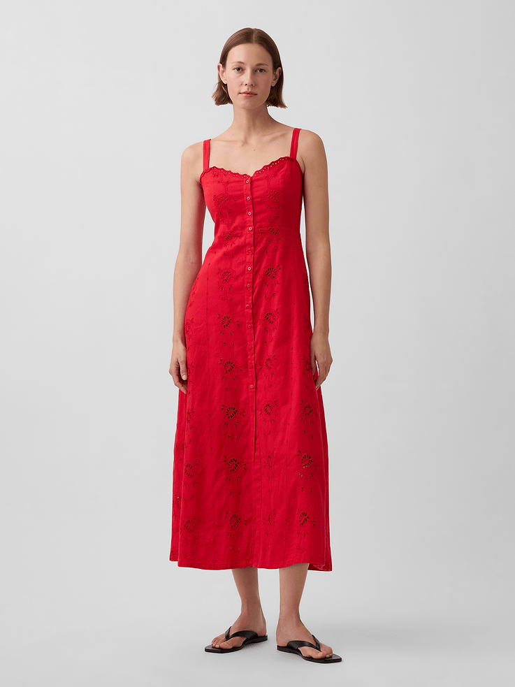 Image number 1 showing, Linen-Blend Embroidered Cami Maxi Dress