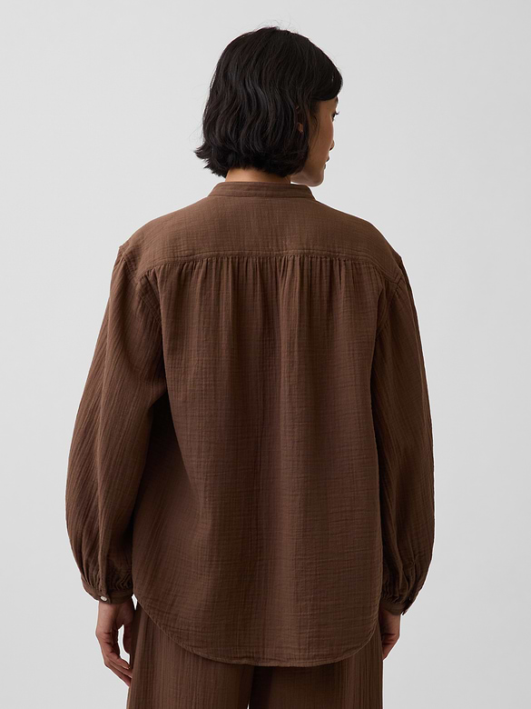 Cotton Gauze Oversized Collarless Shirt