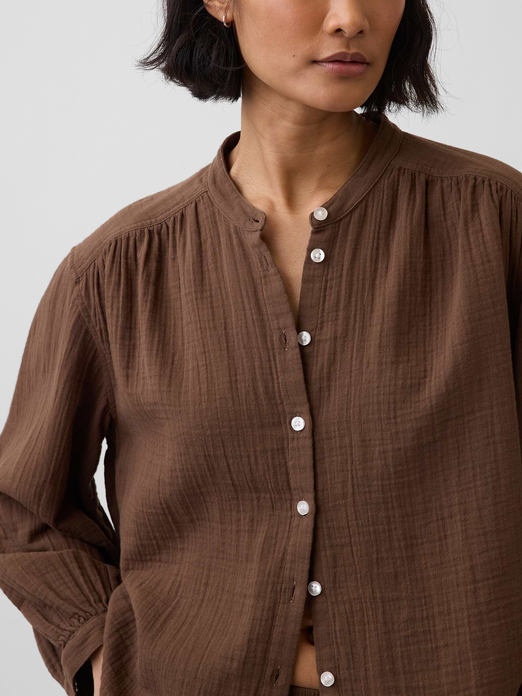 Image number 4 showing, Cotton Gauze Oversized Collarless Shirt