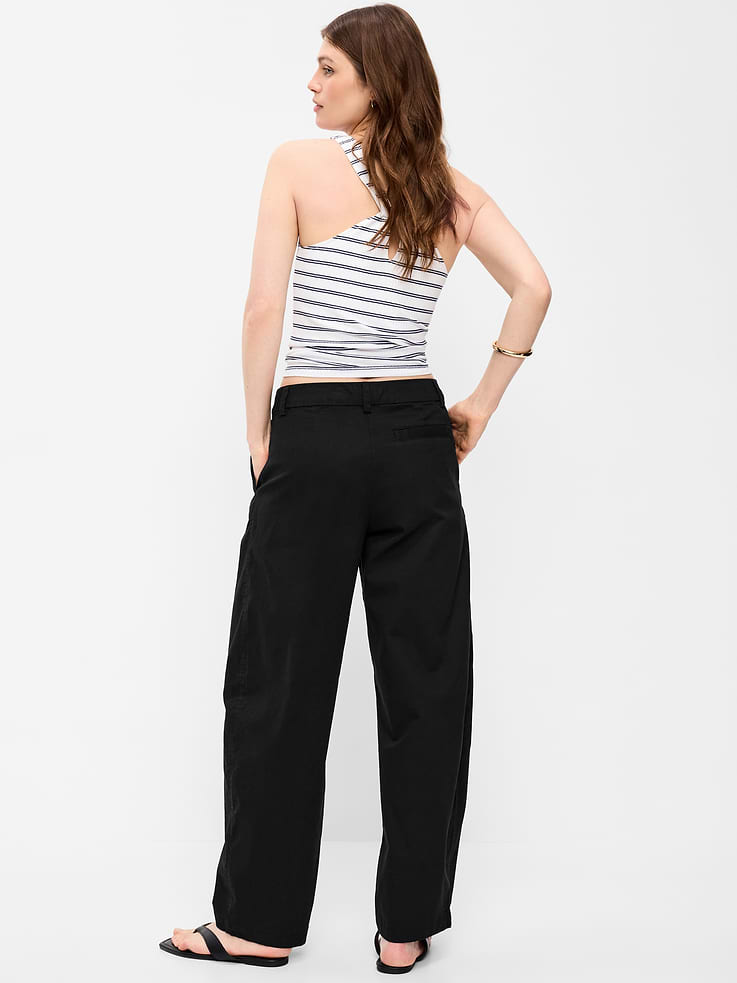 Image number 3 showing, High-Waisted Twill Barrel-Leg Pants