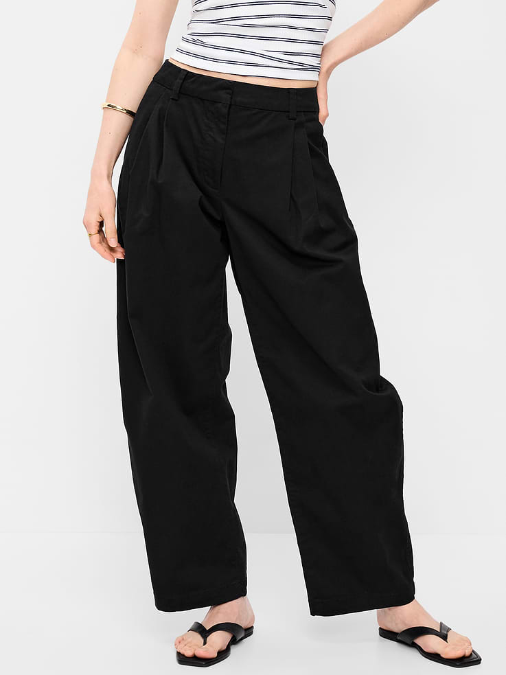 Image number 2 showing, High-Waisted Twill Barrel-Leg Pants