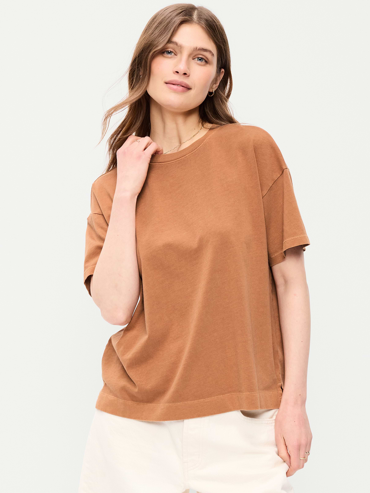 Image 1 of 7, A super relaxed fit with lived-in feels., rib-knit crew neck, short drop-shoulder sleeves, Product #537388