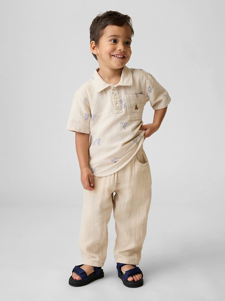 L'image numéro 1 présente Pantalon coupe baril à taille extensible en gaze de coton pour Bébé et Tout-petit