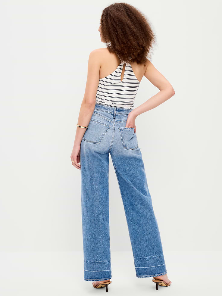 L'image numéro 3 présente Jean à jambe large et à taille très haute