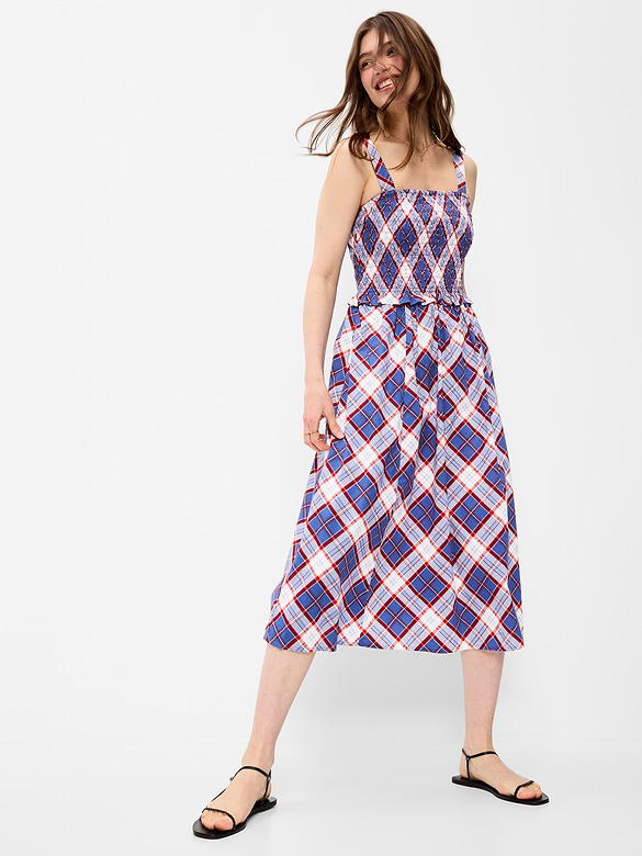 Fit & Flare Smocked-Bodice Midi Dress