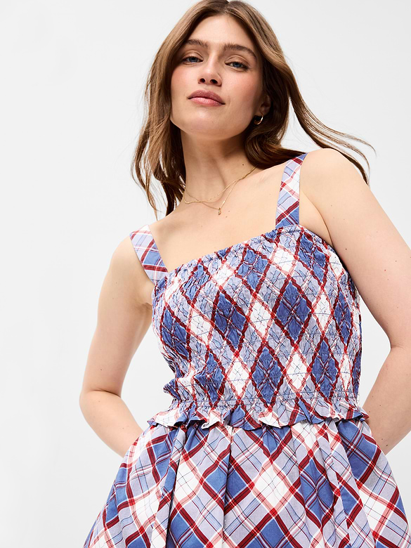 Fit & Flare Smocked-Bodice Midi Dress