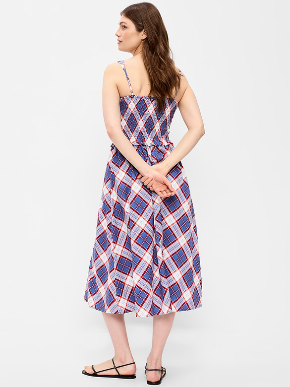 Fit & Flare Smocked-Bodice Midi Dress