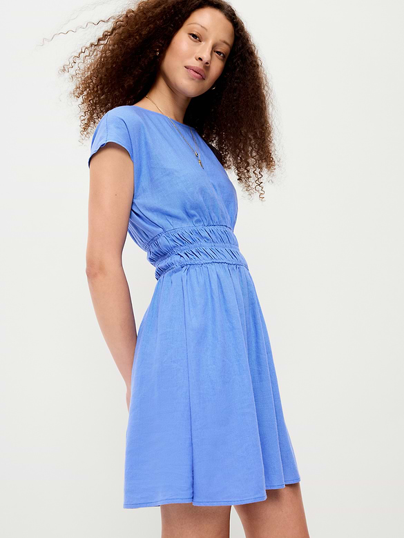 Smocked-Bodice Fit & Flare Mini Dress