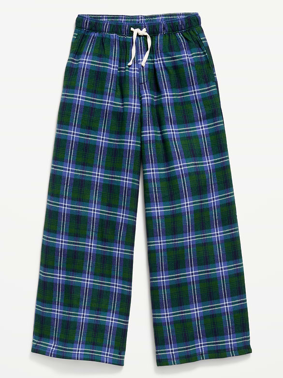 Pull-On Wide-Leg Flannel Plaid Pants for Girls