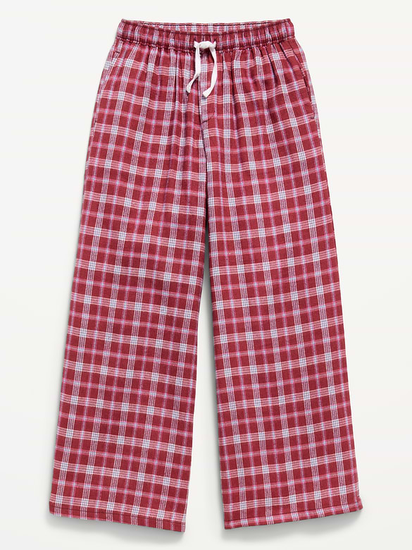 Pull-On Wide-Leg Flannel Plaid Pants for Girls