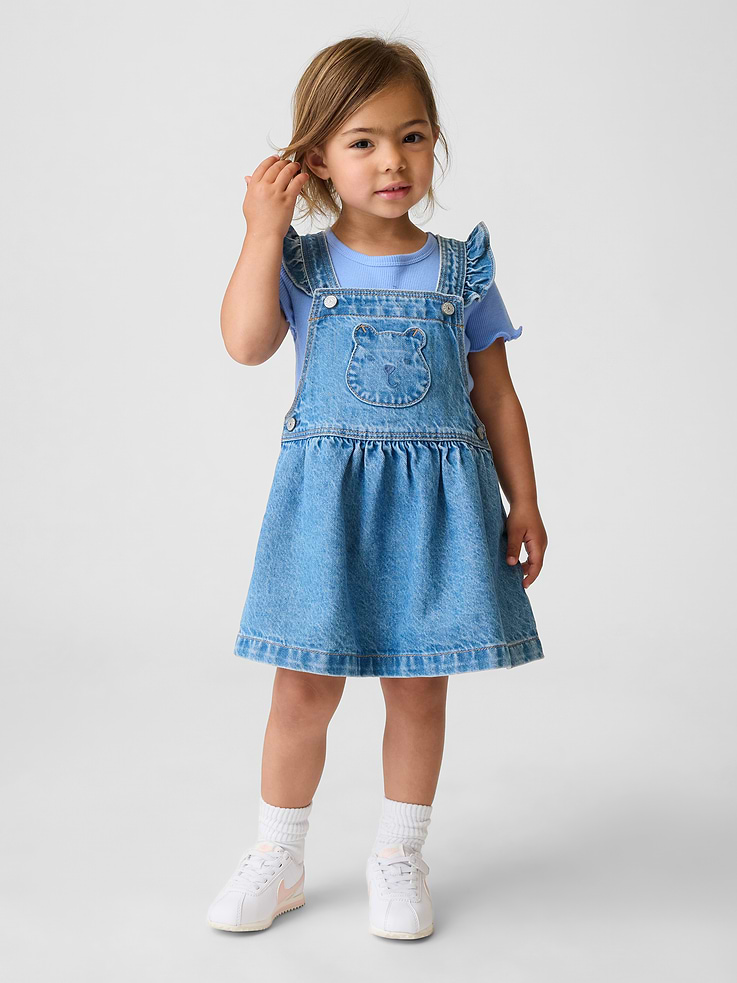 Image number 1 showing, Baby & Toddler Bear Pocket Denim Skirtall