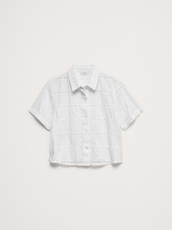 The Boxy Crop Shirt in Embroidered Cotton