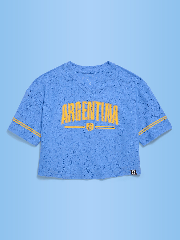 FIFA World Cup 26™ Argentina Boxy Lace V-Neck T-Shirt for Girls