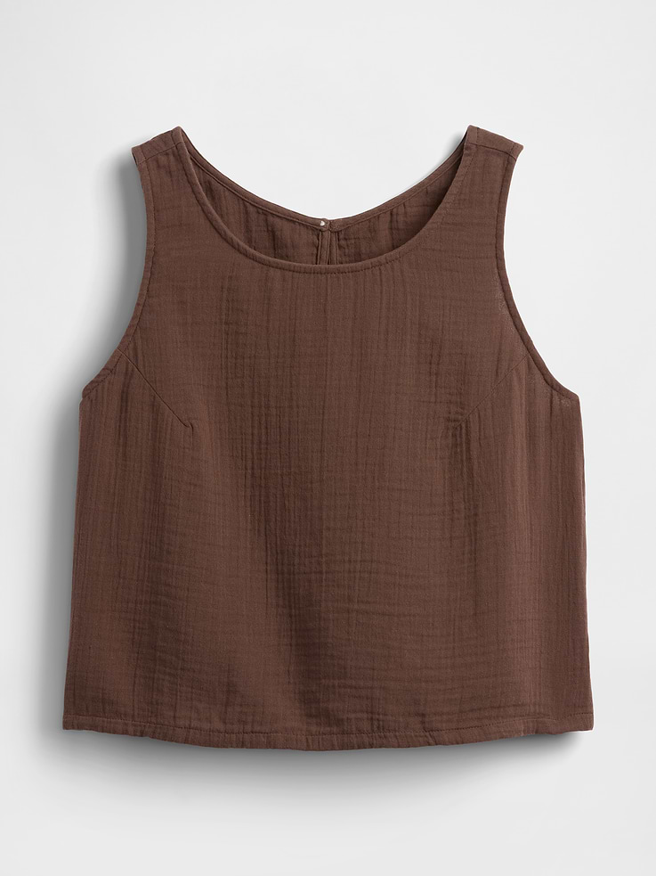 Image number 6 showing, Cotton Gauze Racer Shell Tank Top