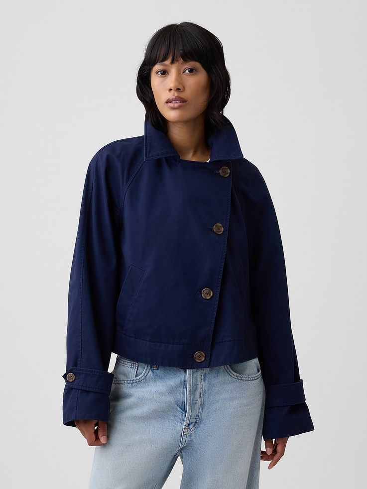 Image 1 of 5, Smooth twill weave., Dropped shoulder, long sleeves with foldover button cuffs., Lapel collar, button front., Slit at back., Front slant pockets., Product #1172479