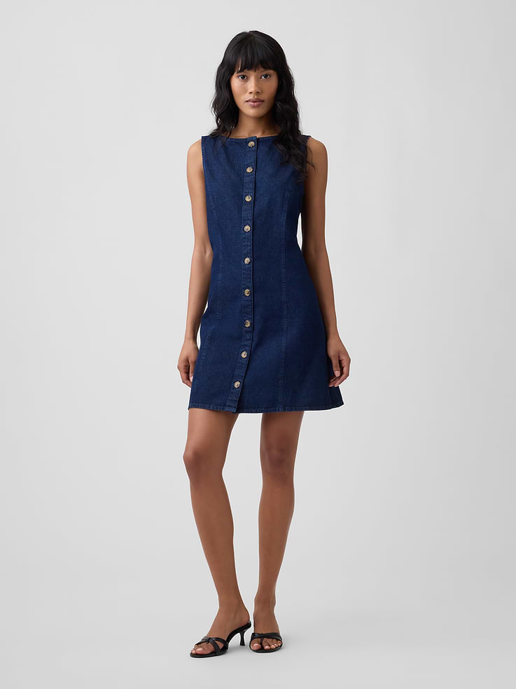 Image number 1 showing, Boatneck Button-Front Mini Dress
